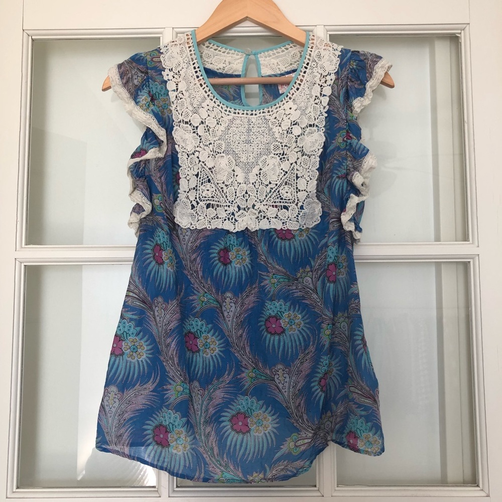 Plenty by Tracy Reese silk blend bohemian boho blouse crochet lace small